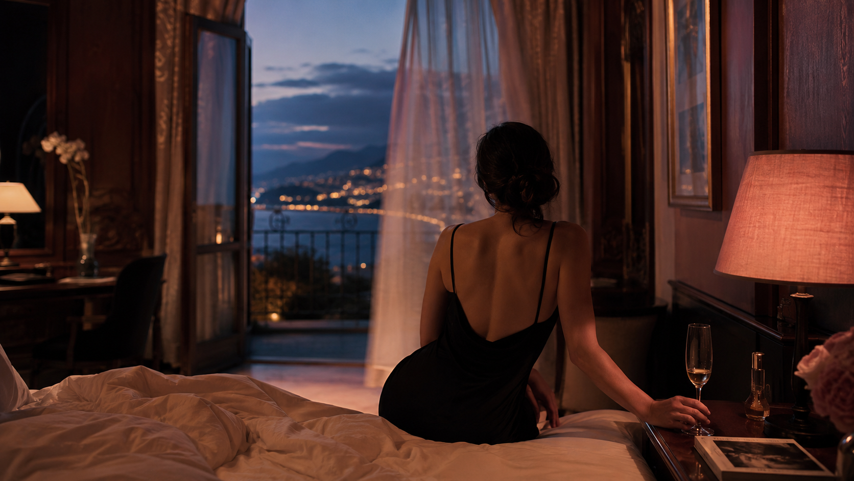 Vista noturna do Funchal, na Madeira, com as luzes da marina ao fundo