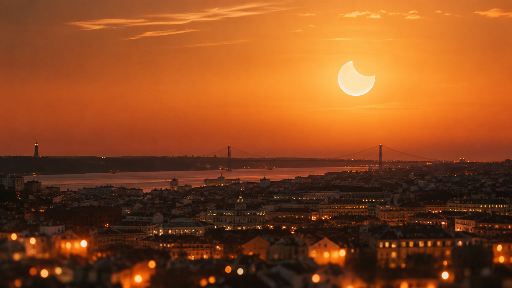 Eclipse solar parcial sobre Lisboa, simbolismo da energia sexual do sol e da lua