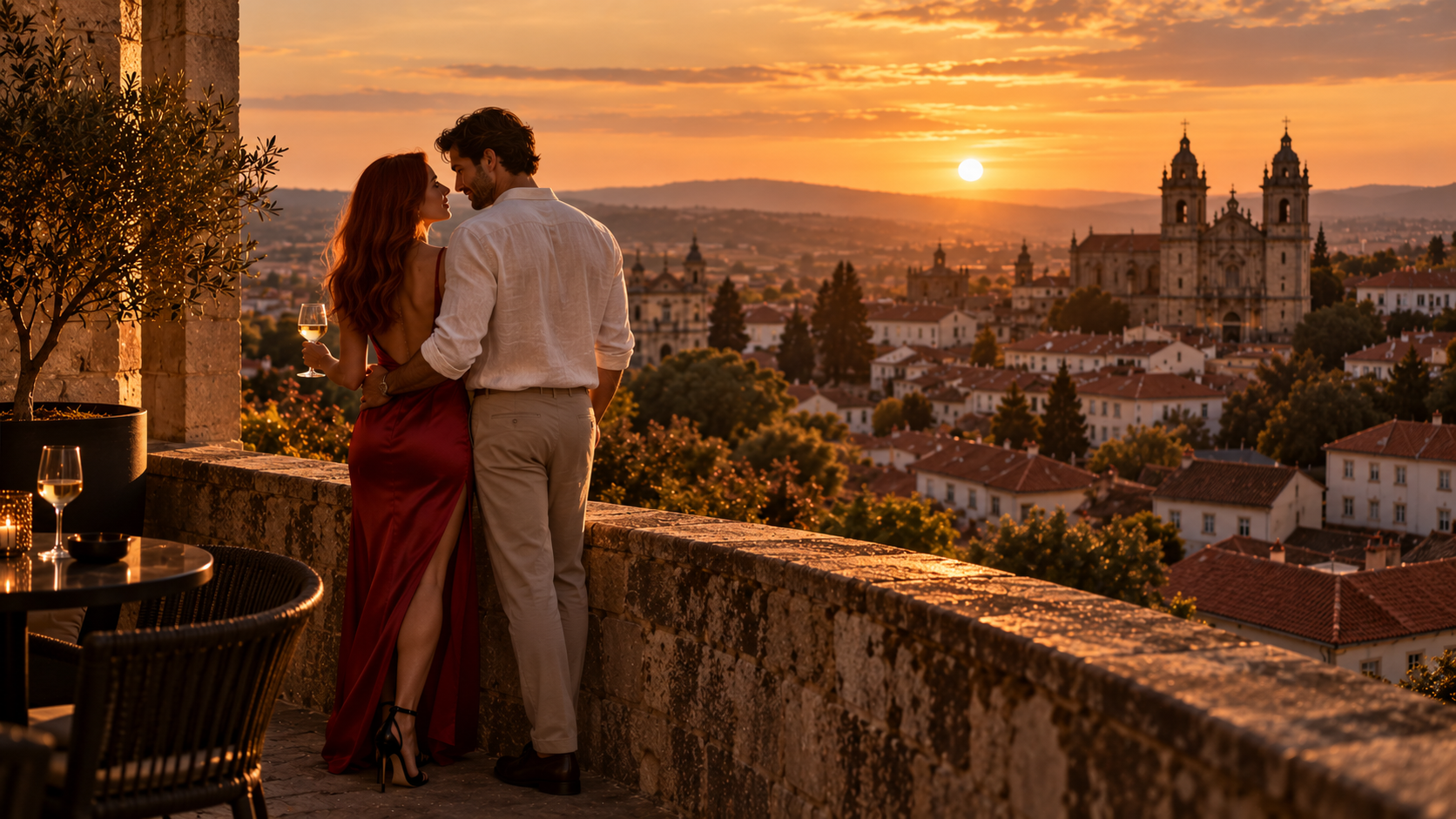 Vista panorâmica de Viseu ao entardecer com a Sé Catedral em destaque